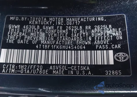 2017 Toyota Camry Se from USA, damaged, VIN 4T1BF1FK6HU454064